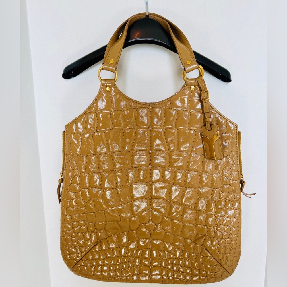 Yves Saint Laurent Tribute Bag - Beige Croc-Embossed Patent Leather